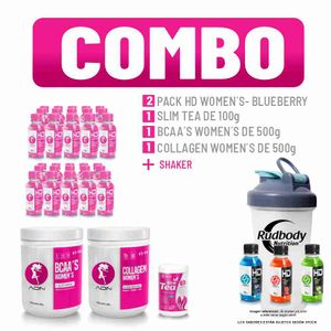 Combo Adn Women -Bcaa Women 500g Blueberry+Colagen Women 500g Sandía+Slim Tea+2 HD Women Pack+Shaker