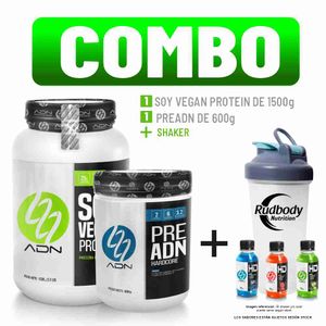 Combo Adn Nutrition - Soy Vegan Protein 1500gr Chocolate + Preadn Hardcore 600gr Fruit Punch +Shaker