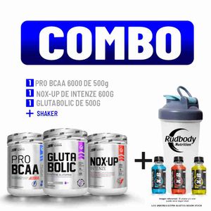 Combo UN - Pro Bcaa 6000 500gr Naranja + Glutabolic 500gr + Nox-Up Intenze 600gr Fruit Punch +Shaker