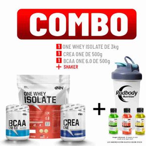 Combo INN - One Whey Isolate 3000gr Vainilla + Crea One 500gr + Bcaa One 6.0 500gr Naranja + Shaker