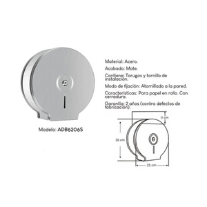 Dispensador Pro de Papel Higiénico Jumbo XM Acero Inoxidable 304