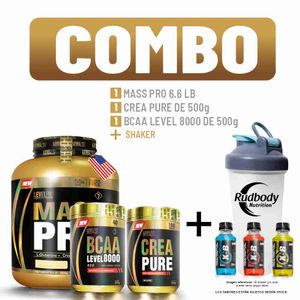 Combo Level Pro - Mass Pro 6.6 Libras Vainilla+ Bcaa Level 400g Fruit Punch+ Crea Pure 500gr +Shaker