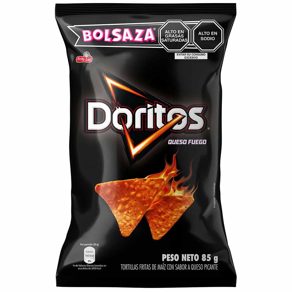Tortillas Fritas de Maíz DORITOS Queso Fuego Bolsa 85g Real Plaza