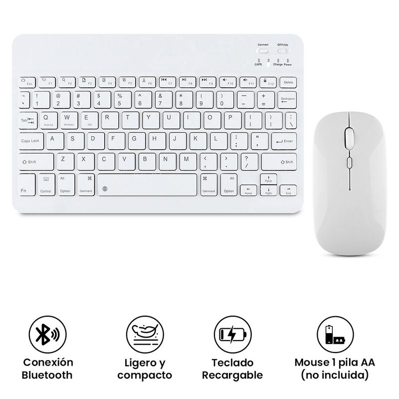 Kit Teclado + Mouse Inalámbrico Bluetooth Blanco - Real Plaza