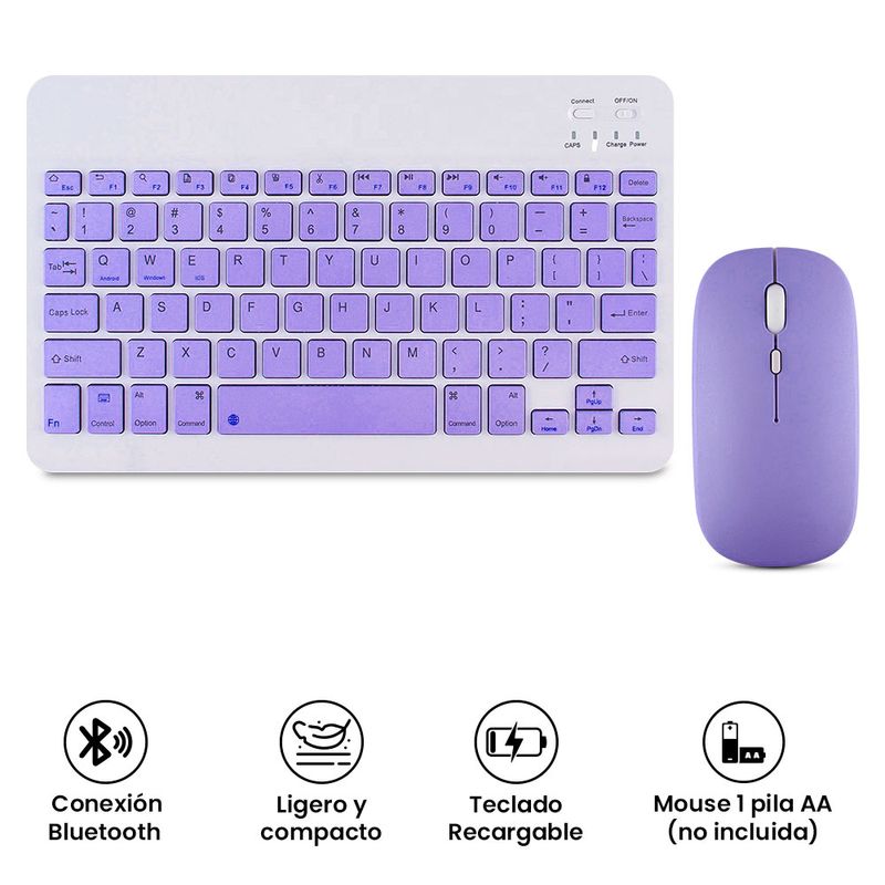 Kit Teclado Mouse Inal mbrico Bluetooth Morado 926413