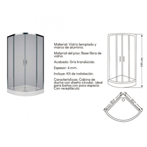 Cabina de Ducha XM Redonda Gris con Base