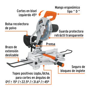 Sierra Ingleteadora 10" para Corte en Aluminio y Madera 220V Truper 17278