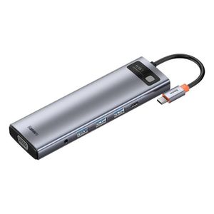Hub Baseus USB Tipo-C 11 puertos, 3 x USB 3.0, 2 x HDMI, Tipo-C PD, SD/TF, RJ45, VGA, 3.5 mm