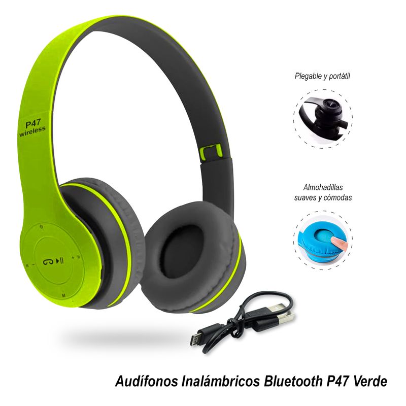 Audífonos Inalámbricos Bluetooth P47 Verde Real Plaza
