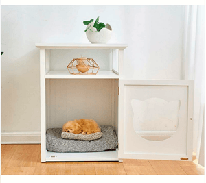 Mesa Auxiliar y Cama para Mascota Perro/Gato Perola Blanco 64cm