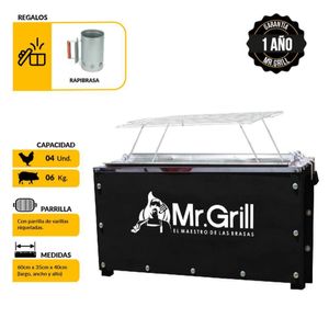Caja China Mediana Mr. Grill Sr Acero Inox + Parrilla + Rapibrasa