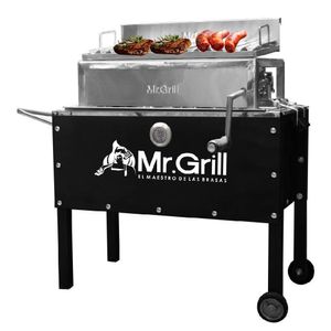 Caja China Mediana Premium Jr  Black Acero Mixta Con Termometro + Parrilla Con Regulador + Kit Sal Maras + Carbon + Bastizador