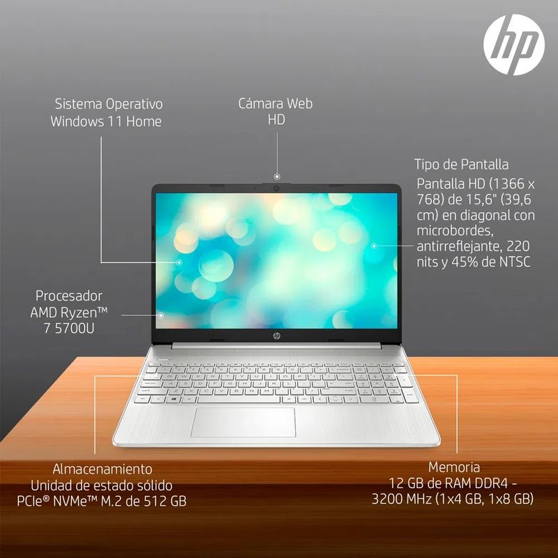 Laptop HP 15-ef2526la 15'' AMD Ryzen 7 (5000 Series) 12GB 512GB SSD ...