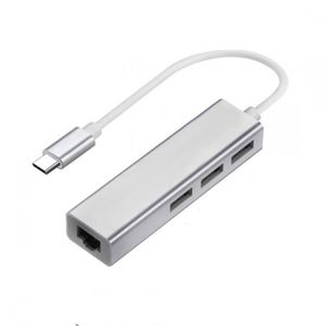Adaptador de Red Tipo C a Rj45 LAN con 3 puertos USB 2.0 Windows Mac - ALUMINIO