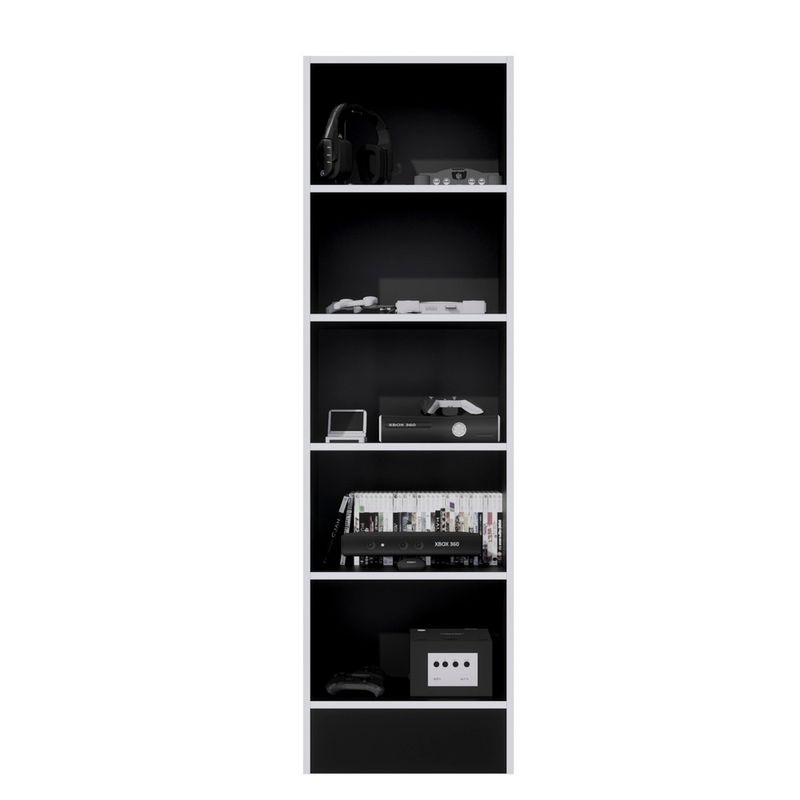 Estante Gamer NR01 177×52 5 Repisas Movenda Muebles Negro con Blanco