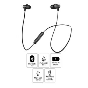 Audífonos bluetooth in ear Izuum IPX4, micrófono incorporado, máx. 6 horas, control de volumen y llamadas, negro