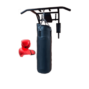 Barra Dominada con Saco de Boxeo de 100 CM. con Guantes y Cadena