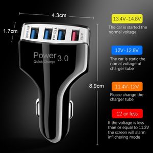 Cargador de Auto Carro con 4 puertos USB Carga Rápida QC 3.0