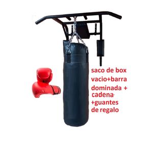 Barra Dominada con Saco de Boxeo Vacio de 100 CM. con Guantes y Cadena