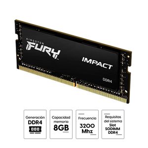 Memoria ram para laptop Kingston Fury 8GB (1x8GB) DDR4, SODIMM, 3200Mhz