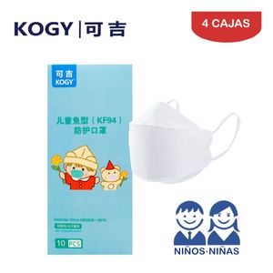Mascarilla KF94 Kogy Fish Shape 3D NIÑOS·NIÑAS Blanco Caja*10und Pack 4 Cajas