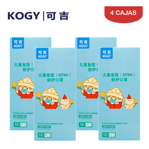Mascarilla KF94 Kogy Fish Shape 3D NIÑOS·NIÑAS Blanco Caja*10und Pack 4 Cajas
