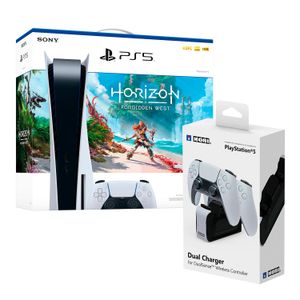 Consola PS5 Lector De Discos Bundle Horizon + Dual Charger Dualsense