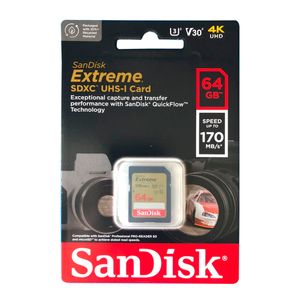 Memoria SD Sandisk Extreme 64GB 4K UHS-I Clase-10 U3 170 Mbs Amarilla