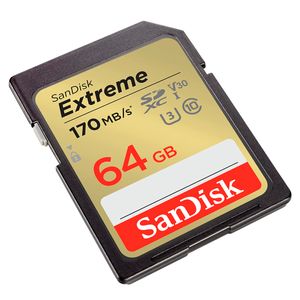 Memoria SD Sandisk Extreme 64GB 4K UHS-I Clase-10 U3 170 Mbs Amarilla