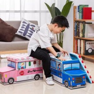 Caja Puff Plegable Organizador de Juguetes de Carrito para Niños Celeste