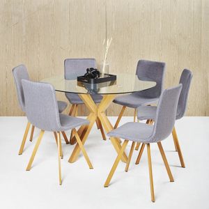 Juego de Comedor Nórdico Redondo 6 Sillas Gris