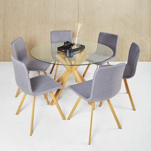 Juego de Comedor Nórdico Redondo 6 Sillas Gris