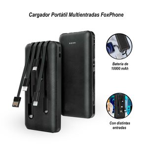 Cargador Portátil Multientradas FoxPhone 10000 mAh Negro