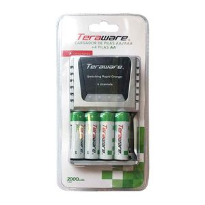 Cargador universal Teraware AA/AAA carga rápida + 4 pilas AA