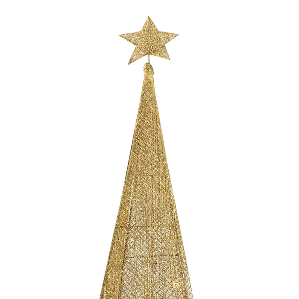 Árbol Triangular Escarchado con Luz LED + Estrella - Dorado 1.50mt. |  1000398175