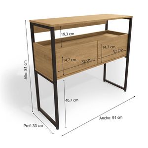 Aparador London 2 niveles 91x33cm Maple Metal