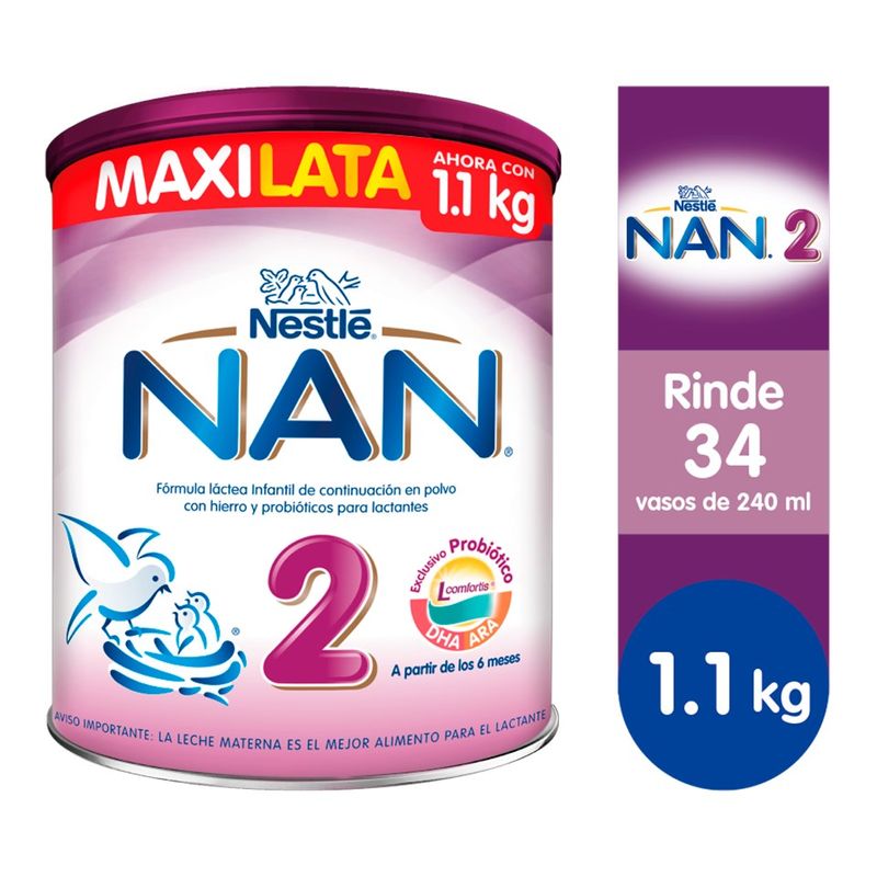 Fórmula Infantil NAN 2 pzas de 1.1 kg a precio de socio