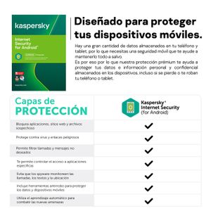 Antivirus Internet Security Android kaspersky 1 dispositivo 1 año