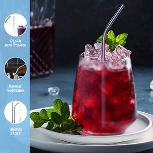 Pack de 2 Cañitas y Cepillo de limpieza tipo Acero Inoxidable