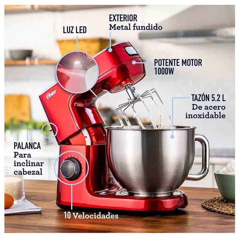 Batidora Planetaria Oster Fpstsmpl3R 1000W Rojo Real Plaza