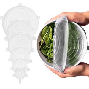 Tapas de Silicona EláSticas 6 Tamaños de Fundas para Tazones Blanco