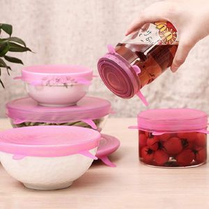 Tapas de Silicona Elásticas 6 Tamaños de Fundas para Tazones Rosado