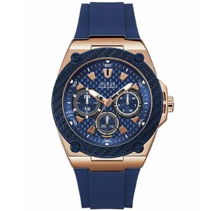 Reloj Guess Legacy W1049G2 Multifuncional para Hombre Correa de Silicona Azul Oro Rosado