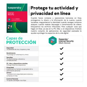 Antivirus Internet Security Multi kaspersky 3 dispositivo 1 año