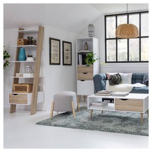 Estante Vintage Gladys 1 Cajón 55x48x180 cm Blanco/Oak