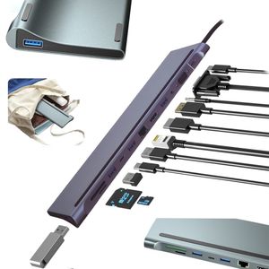 Adaptador Tipo C 12 en 1 Multiport Hub Estación Lan Hdmi Vga Aluminio