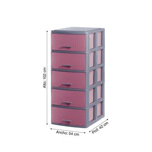 Cómoda Polin Mimbre Ratán #5 Gris Rosado
