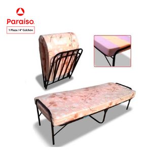 Cama Plegable 1 Plaza + Colchón de 4 Pulgadas