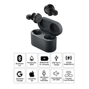 Audífonos bluetooth True Wireless Philips TAT8506 resistente al agua IPX4, duración máx. 8 horas, cancelación de ruido, negro