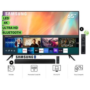 Televisor Samsung LED Smart TV Crystal Ultra HD 4K 65" UN65AU7090GXPE mas SOUNDBAR
